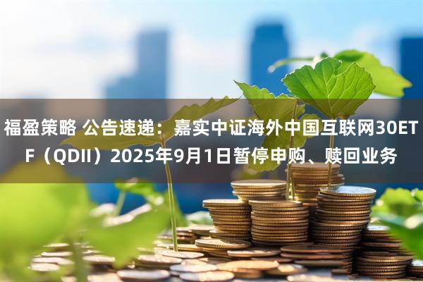 福盈策略 公告速递：嘉实中证海外中国互联网30ETF（QDII）2025年9月1日暂停申购、赎回业务