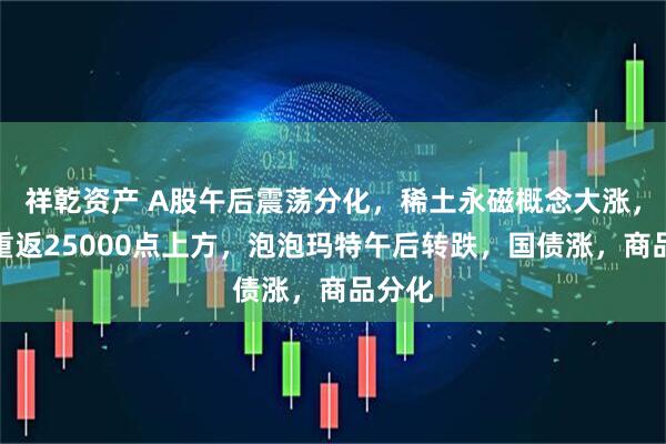 祥乾资产 A股午后震荡分化，稀土永磁概念大涨，恒指重返25000点上方，泡泡玛特午后转跌，国债涨，商品分化